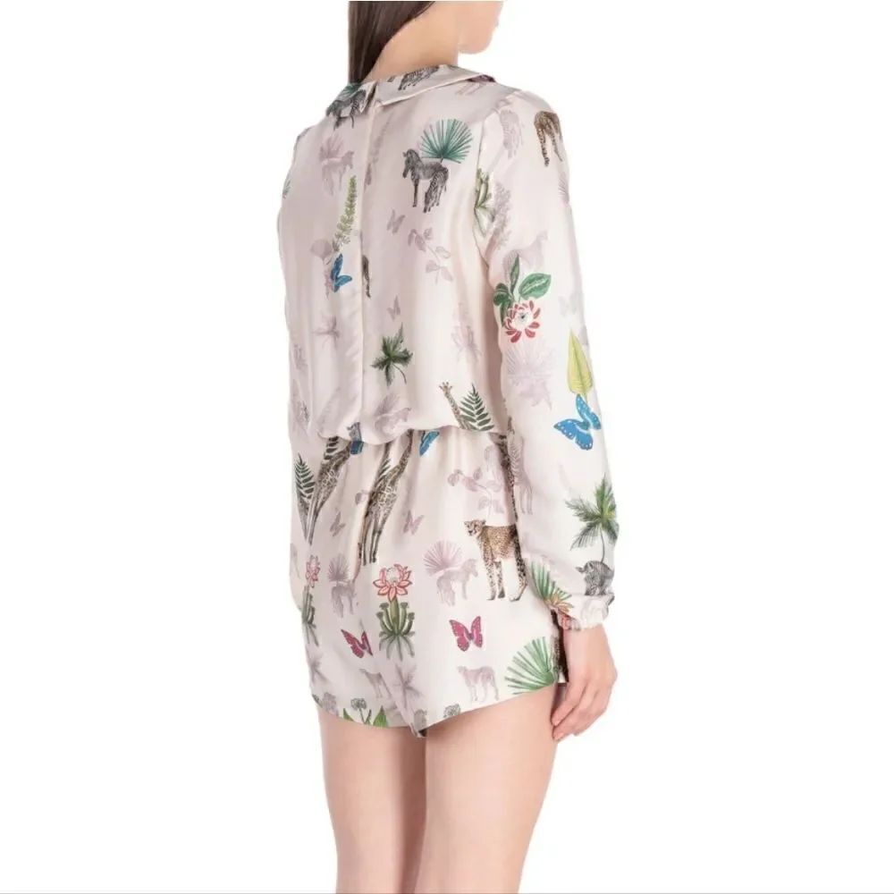 Berna Safari Printed Floral Animals Silk Romper Jumpsuit L - Picture 11 of 11